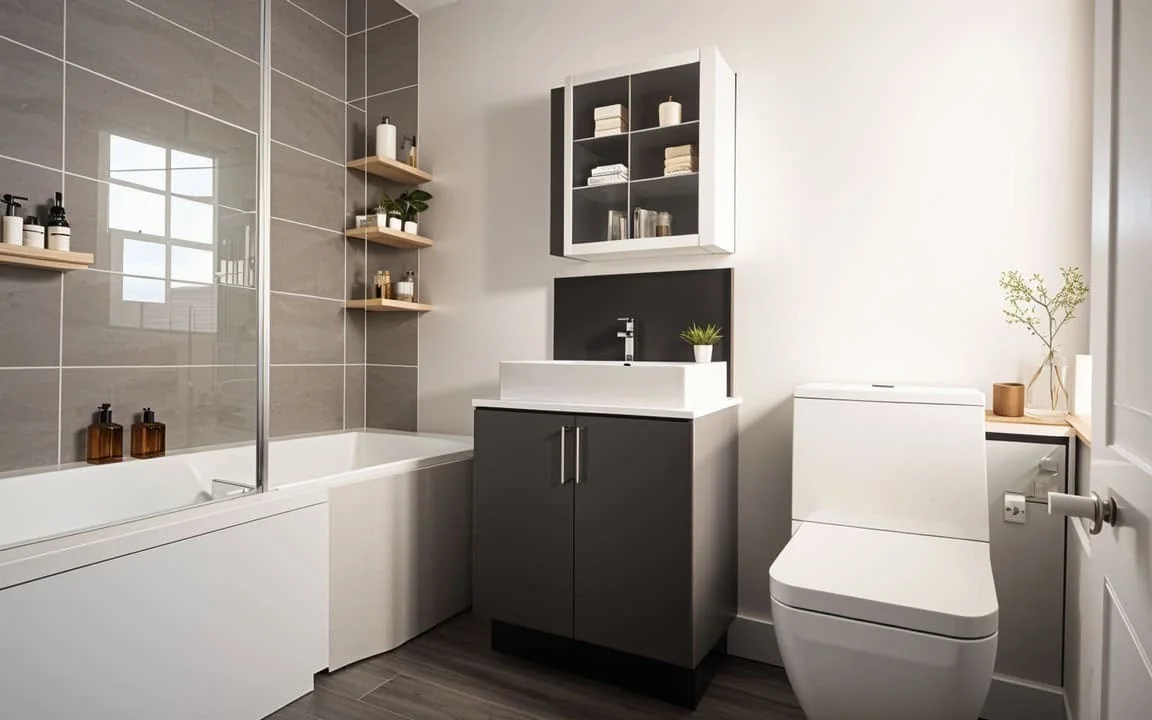 Baño con porcelanato y mueble a medida
