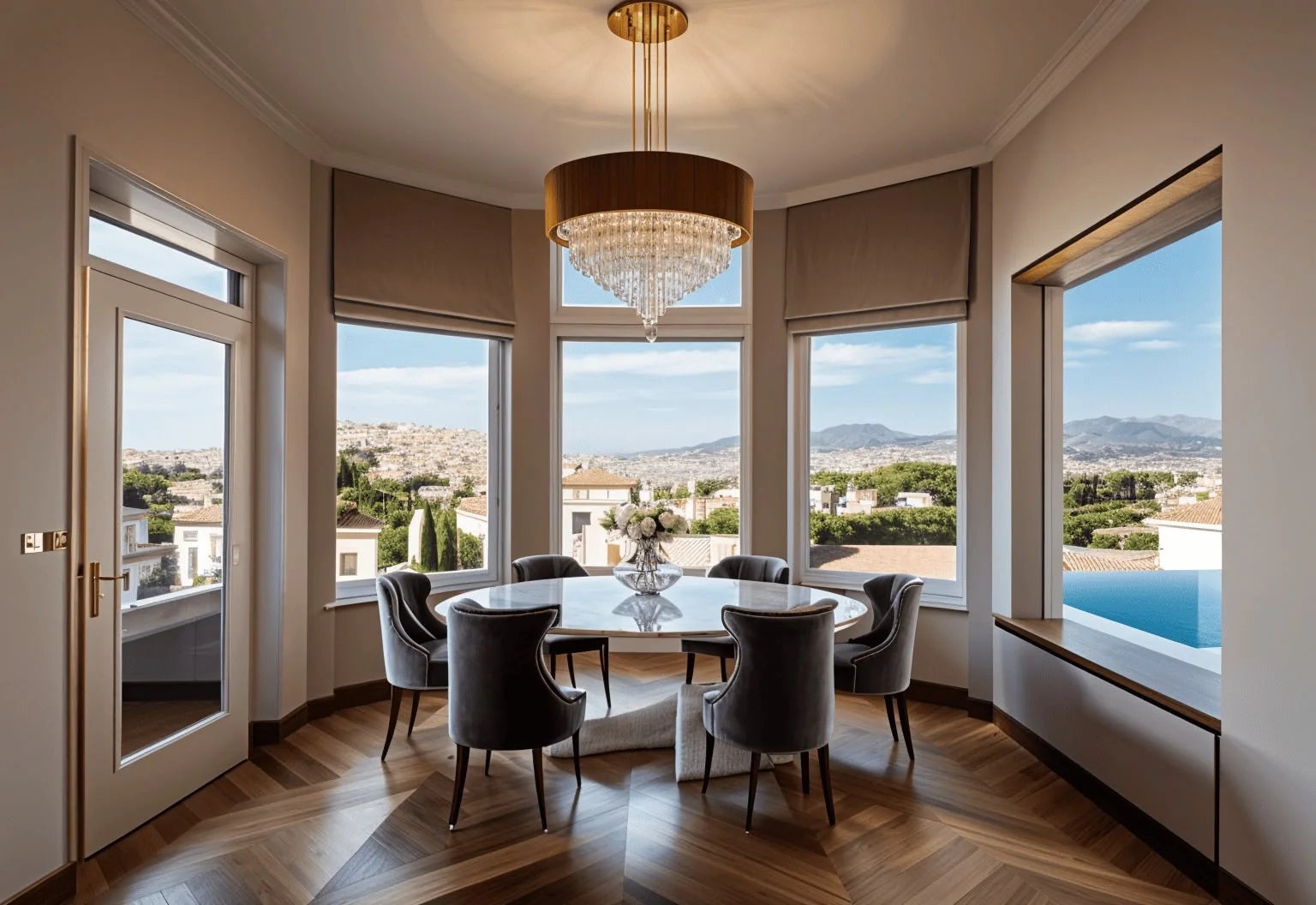 Comedor con ventanales y vista